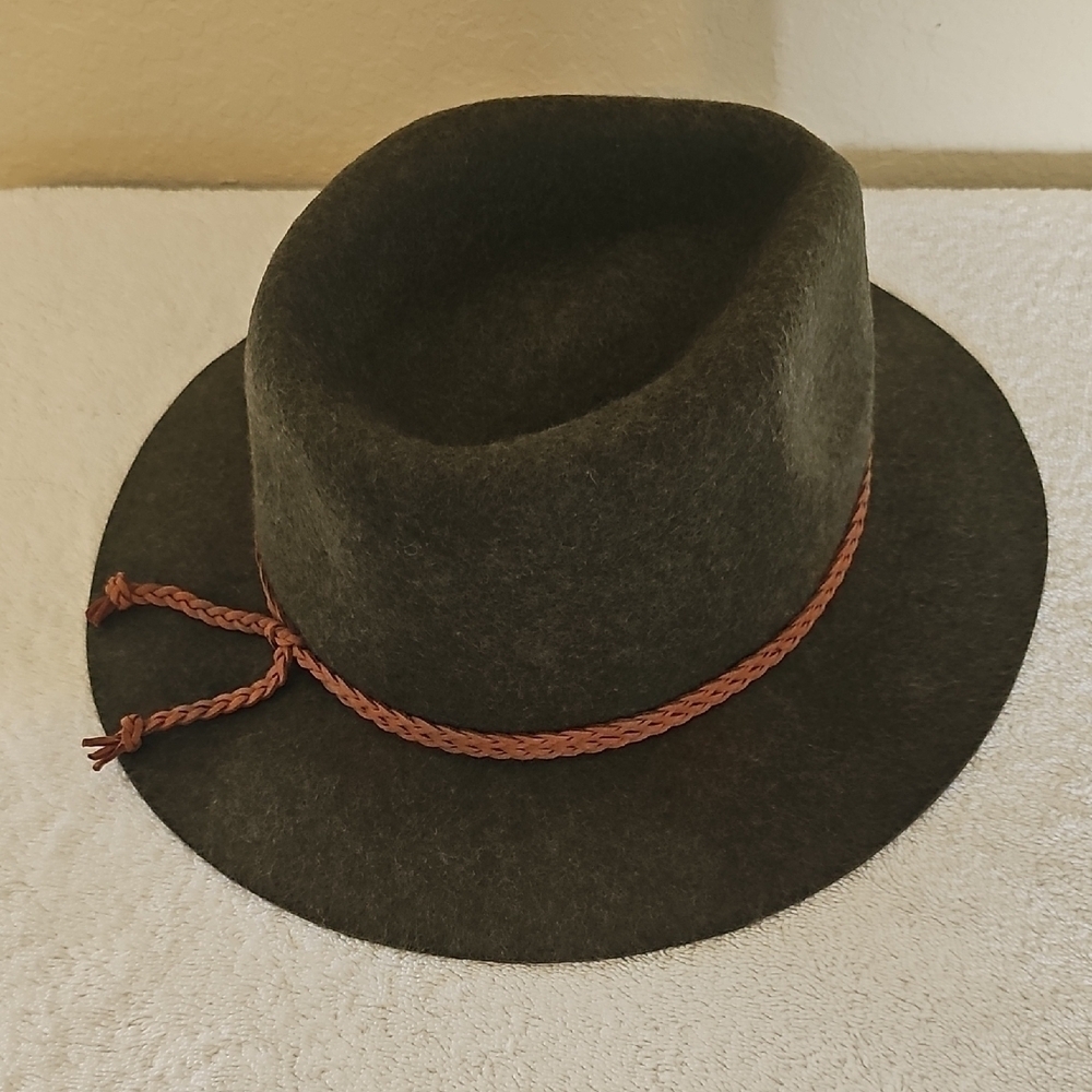 NWT Treasure & Bond Double -Braid Wool Felt Fedora Adjustable Hat Olive - Picture 5 of 16